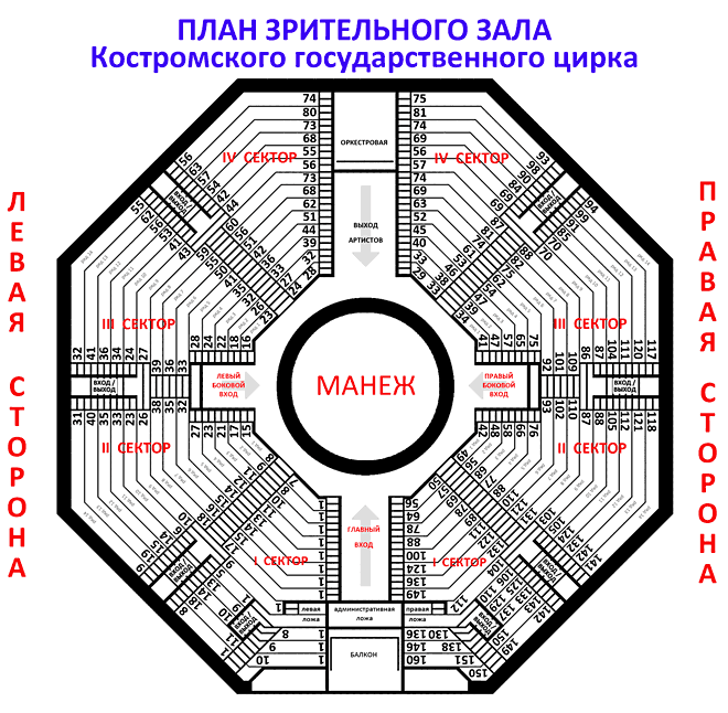 схема зрительного зала, цирк в Костроме